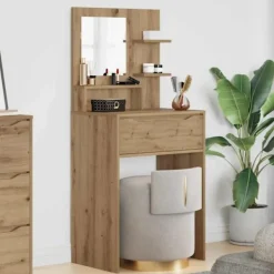 vidaXL Sminkbord>Sängrum Smyckesbord med låda Artisan Ek 80 x 39,6 x 135 cm