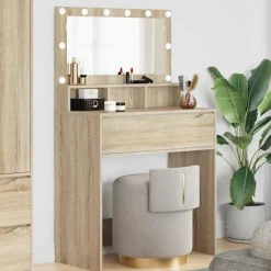 vidaXL Sminkbord>Sängrum Smyckesbord med låda Sonoma-ek 80 x 39,6 x 135 cm