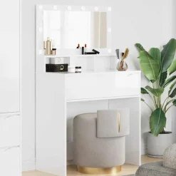 vidaXL Sminkbord>Sängrum Smyckesbord med låda Högblanka vita 80 x 39,6 x 135 cm