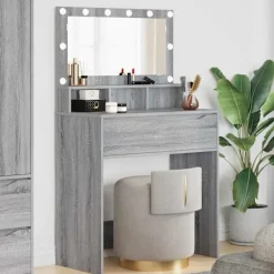 vidaXL Sminkbord>Sängrum Smyckesbord med låda Grå Sonoma 80 x 39,6 x 135 cm