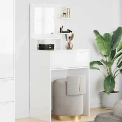 vidaXL Sminkbord>Sängrum Smyckesbord med låda Högblanka vita 80 x 39,6 x 135 cm