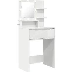 vidaXL Sminkbord>Sängrum Smyckesbord med låda Högblanka vita 80 x 39,6 x 135 cm