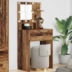 vidaXL Sminkbord>Sängrum Smyckesbord med låda Gammalt trä 80 x 39,6 x 135 cm