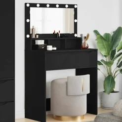 vidaXL Sminkbord>Sängrum Smyckesbord Svart 80 x 39,6 x 135 cm Konstruerat trä