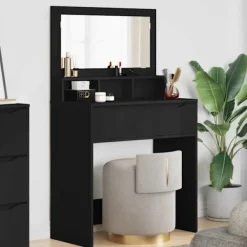 vidaXL Sminkbord>Sängrum Smyckesbord Svart 80 x 39,6 x 135 cm Konstruerat trä