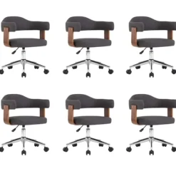 vidaXL Matgrupper>Snurrbara matstolar 6 st böjträ och tyg grå