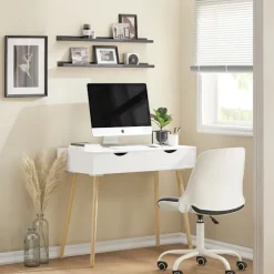 SoBuy Kontorsmöbler>Datorskrivbord med 1 låda i träfärg 90x45x77cm, minimalistisk FWT40-WN