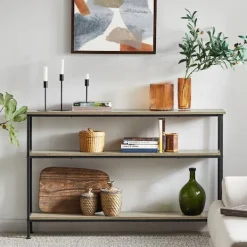 SoBuy Hyllor>Entrékonsol med 3 hyllor i svart 122x20x77cm, industriell FSB49-PZ