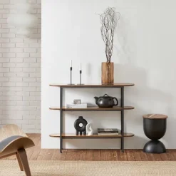 SoBuy Hyllor>Entrékonsol med 3 hyllor i brun 110x25x85cm, industriell FSB67-WS