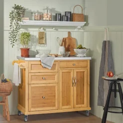 SoBuy Köksö>Köksö med 4 lådor i träfärg 115x46x91cm, funktionell FKW70-N