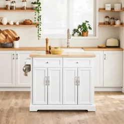 SoBuy Köksö>Köksö med 2 lådor i vit 115x71x92.5cm, vintage FKW71-II-WN