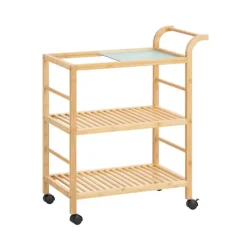 SoBuy Köksö>Köksvagn med 3 hyllor i träfärg 65x35x79.5cm, modern SVW24-N