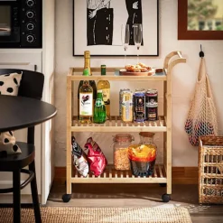 SoBuy Köksö>Köksvagn med 3 hyllor i träfärg 65x35x79.5cm, modern SVW24-N