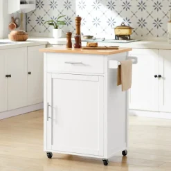 SoBuy Köksö>Köksvagn med 1 låda i träfärg 65x45.7x90cm, funktionell FKW102-WN