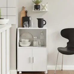 SoBuy Köksö>Köksvagn med 2 lådor i vit 55x38x84cm, modern FRG241-W