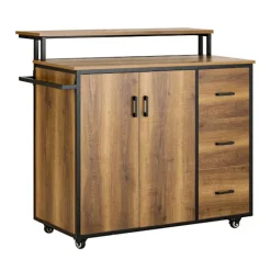 SoBuy Köksö>mörkbrun köksö med hjul 106x49x105cm, industriell KNL02-PF