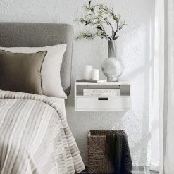 SoBuy Sängar>Sänghylla med 1 låda i vitt 45x25x22cm, funktionell NKD03-W