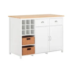 SoBuy Köksö>vit köksö med 2 korgar och 1 barbord 120x60x90cm, modern KNL05-W