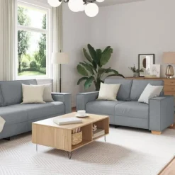 vidaXL Soffor>Soffa 3 pcs Ljusgrå Linnenblandad tyg