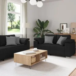 vidaXL Soffor>Soffa 3 pcs Svart Linnenblandad tyg