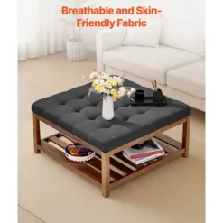 DUOKU Sittpuffar>Soffbord - - CWD0101CA-KD-MÖRKGREY - 875 mm - Massivt Trä - Linne Tyg