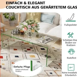 B2X Soffbord>Soffbord glasbord U-format sidobord av härdat glas 108 x 50 x 35 cm