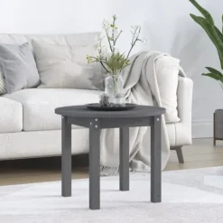 vidaXL Småbord>Soffbord grå Ø 55x45 cm massivt furu