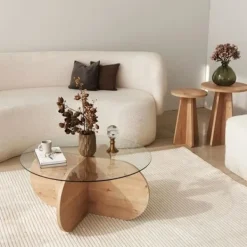 AUCUNE Soffbord>Soffbord i glas - BUBBLE - Runt - Safir Ek - 75 x 75 x 35 cm