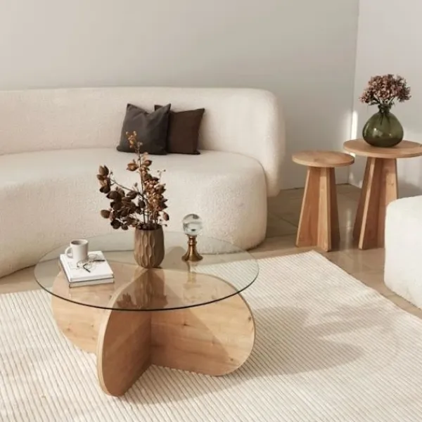 AUCUNE Soffbord>Soffbord i glas - BUBBLE - Runt - Safir Ek - 75 x 75 x 35 cm