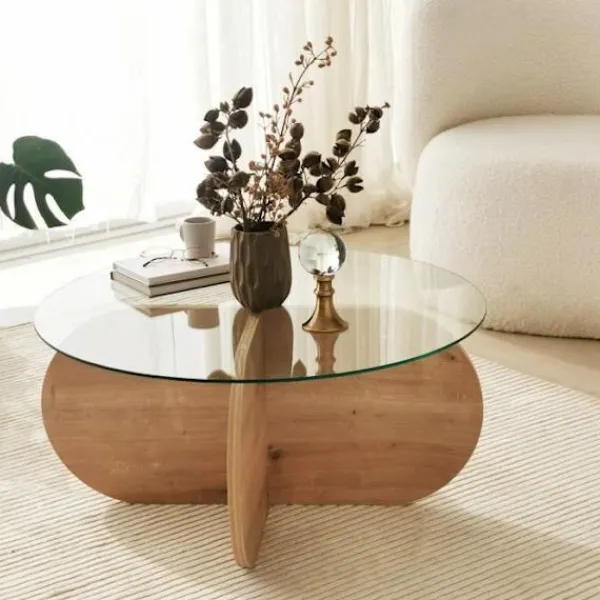 AUCUNE Soffbord>Soffbord i glas - BUBBLE - Runt - Safir Ek - 75 x 75 x 35 cm