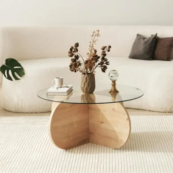 AUCUNE Soffbord>Soffbord i glas - BUBBLE - Runt - Safir Ek - 75 x 75 x 35 cm