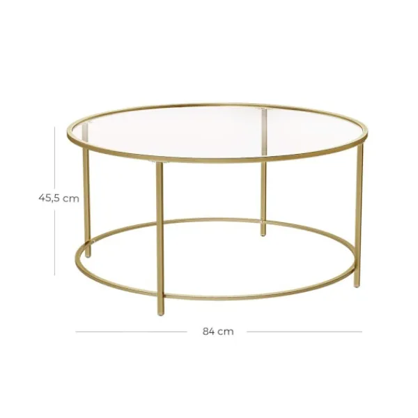 Rootz Living Soffbord>Soffbord Rootz - Runt soffbord med glasyta - Runt sidobord - Sidobord i metallben - Snyggt runt sidobord - Härdat glas - Guld - 84 x 84 x 45,5 cm ((L | Fyndiq