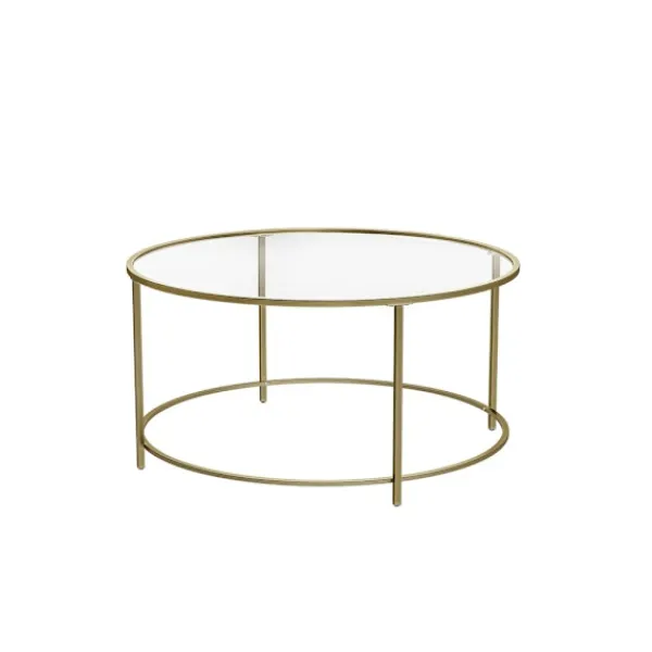Rootz Living Soffbord>Soffbord Rootz - Runt soffbord med glasyta - Runt sidobord - Sidobord i metallben - Snyggt runt sidobord - Härdat glas - Guld - 84 x 84 x 45,5 cm ((L | Fyndiq