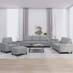 vidaXL Soffor>Soffgrupp 4 delar ljusgrå tyg