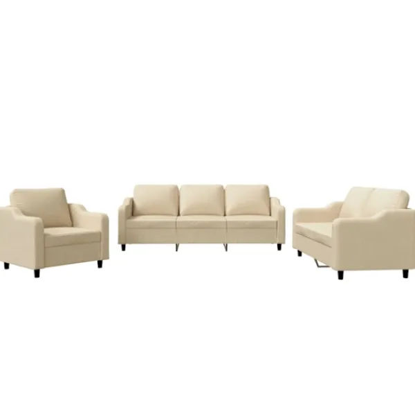 vidaXL Soffor>Soffgrupp med dynor 3 delar Gräddvit tyg