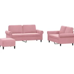 vidaXL Soffor>Soffgrupp med dynor 3 delar rosa sammet