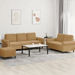 vidaXL Soffor>Soffgrupp med dynor 3 delar brun sammet