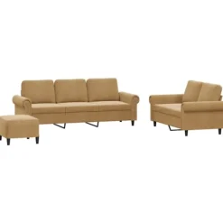 vidaXL Soffor>Soffgrupp med dynor 3 delar brun sammet