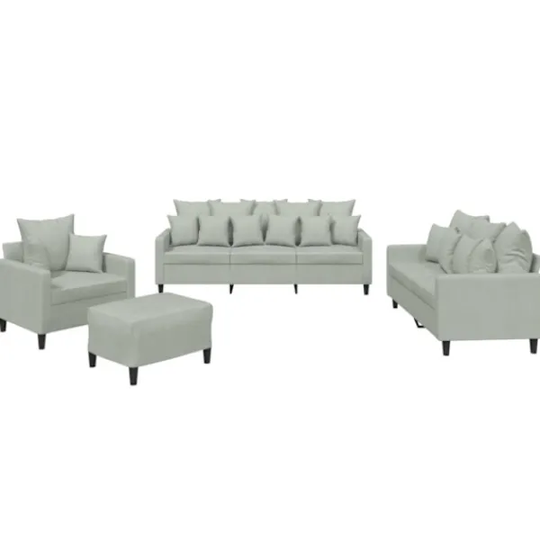 vidaXL Soffor>Soffgrupp med dynor 4 delar ljusgrå sammet