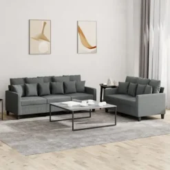 vidaXL Soffor>Soffgrupp med dynor 2 delar Mörkgrå tyg