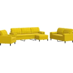 vidaXL Soffor>Soffgrupp med dynor och bolster 4 delar gul sammet