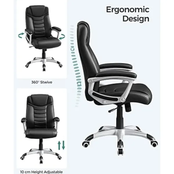 Pavil Kontorsmöbler>SONGMICS - Kontorsstol, Högkvalitativ PU-yta, Svart