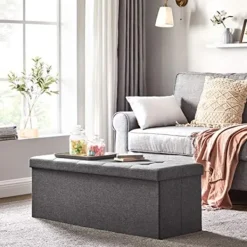 Pavil Kistor & Koffertar>Songmics 43 tum vikningsförvaring Ottoman bänk, förvaringskista, fotstöd, imitationslinne