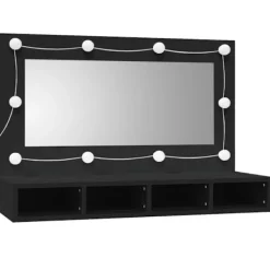 vidaXL Sminkbord>Spegelskåp med LED svart 90x31,5x62 cm