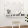 vidaXL Sminkbord>Spegelskåp med LED vit högglans 90x31,5x62 cm