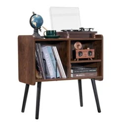 DUOKU Hyllor>Stöd för skivspelare--Kan rymma upp till 100 album-med justerbar höjd, för vardagsrum och sovrum-Brun