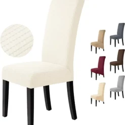 Stolar>Stolsöverdrag Set om 6 Stretch Stolsöverdrag Stolsöverdrag för Matstolar Lätt att Sköta och Hållbara Jacquard Stolsöverdrag