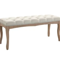 Northio Pallar>Stoppad Bänk För Sovrum Och Vardagsrum, Bröstbänk, Vintage Sängbänk, Gummiträ, Linne, Beige, 110X40X48Cm