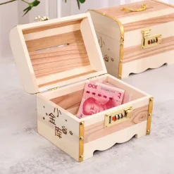 EASTVAPS Kistor & Koffertar>Stor Kombinationslås i Trä Myntbank Hem Spargris – Säker Insättningsbox för Vuxna eller Barn, Stöldsäker Sparlåda, 25x15x16,5cm