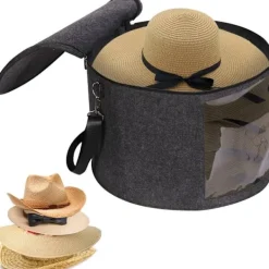 Superp Kistor & Koffertar>Stora hattaskar med lock, 17,7" D x 11,8" H Fällbar rund hattförvaringslåda Resa med handtag och axelrem